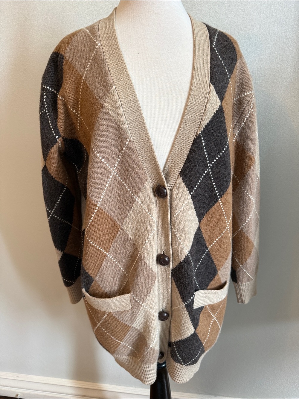 Nili Lotan Wool Argyle Cardigan